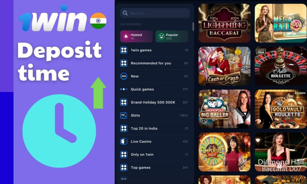 1win India casino website Deposit Time information