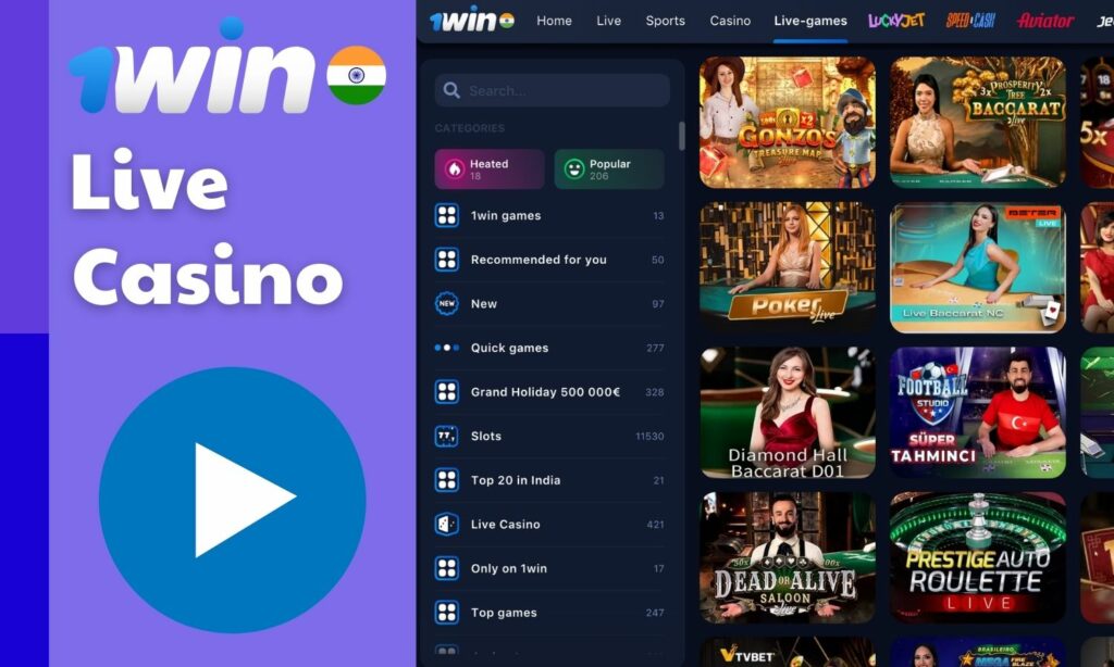 1win Live Casino games overview in India