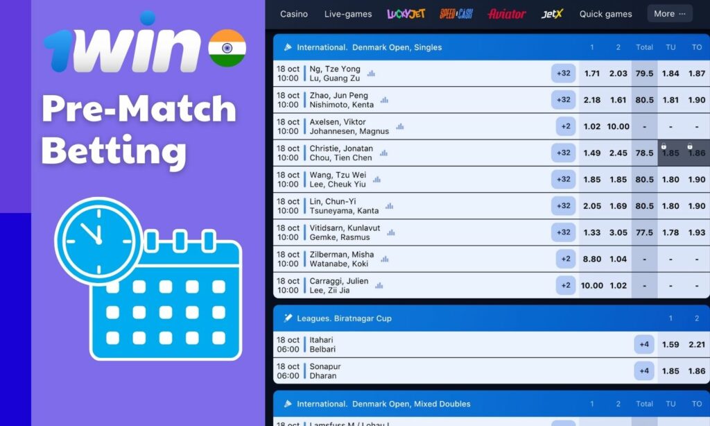 1win India Pre Match Betting information