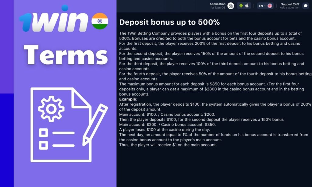 1win India bonus terms and conditions information
